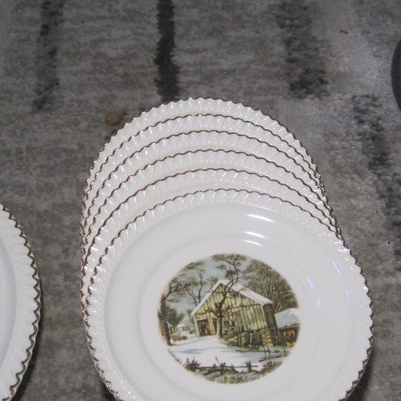6 Currier and Ives “The Old Homestead In Winter" Collector Plates by Harkerware - Picture 3 of 7